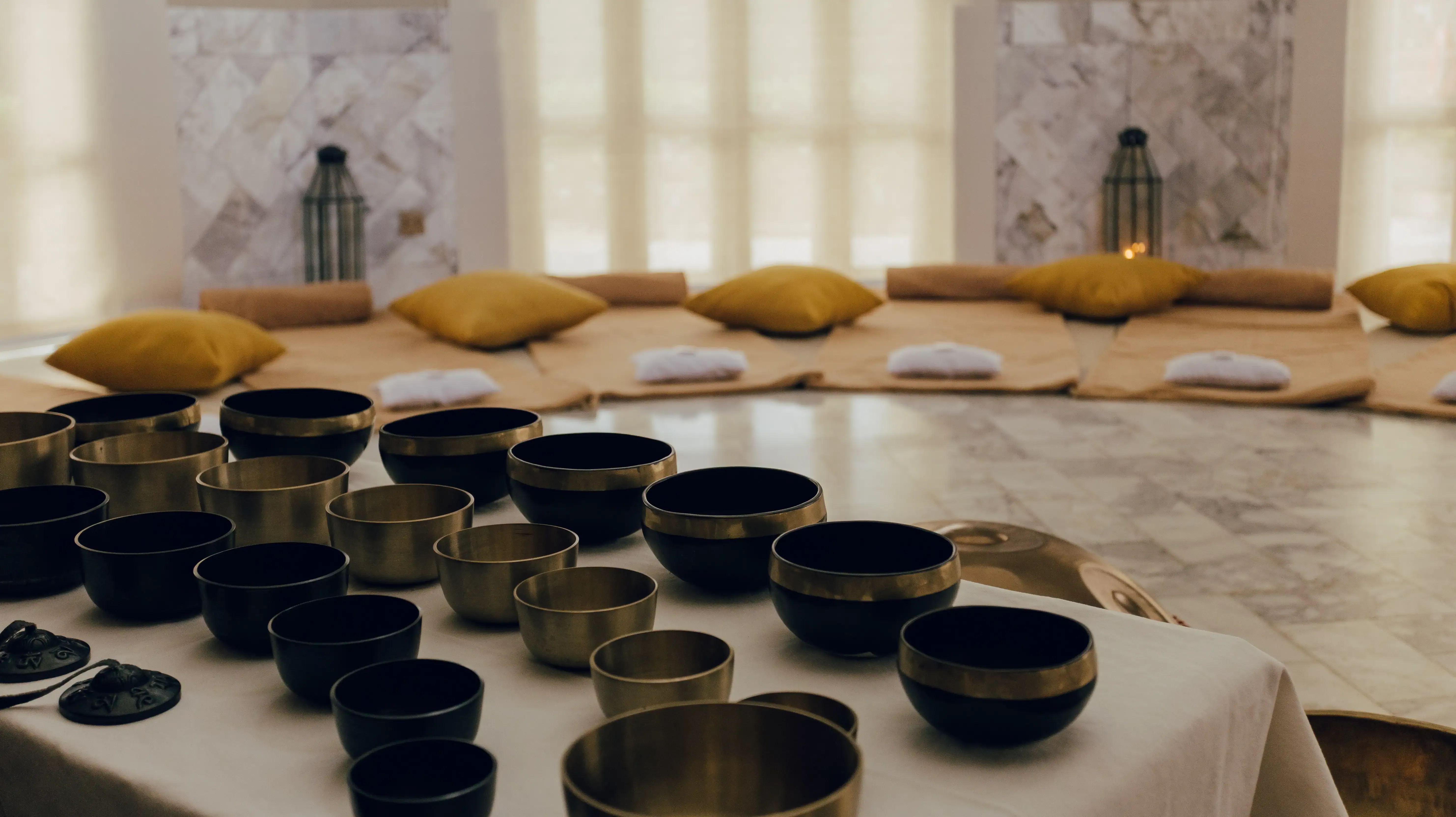 A group sound bath in progress at Attuned Studio in Bangkok.